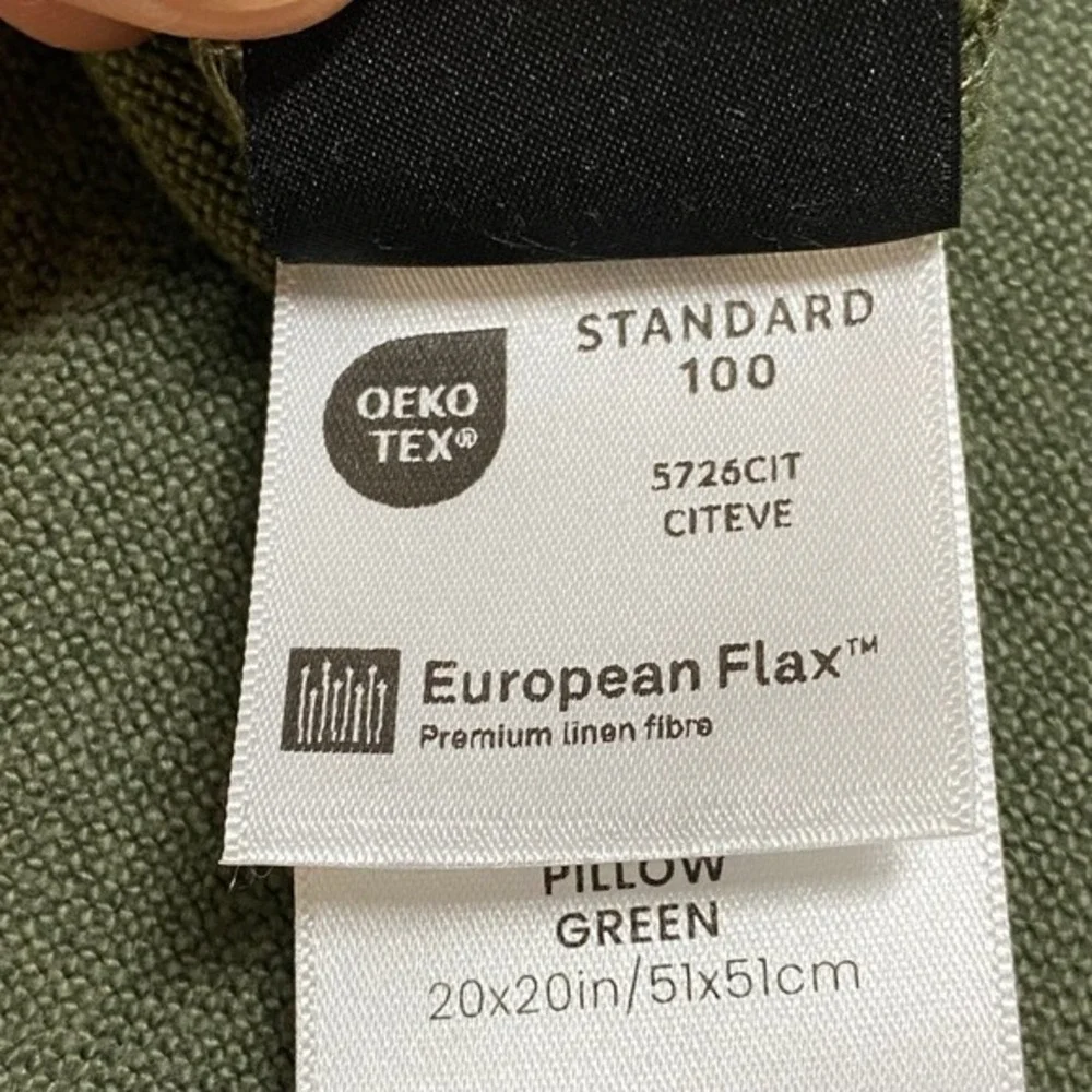 CB2‎ Pillow Sham European Flax Tuck Linen Green Single No Insert Zip Closure